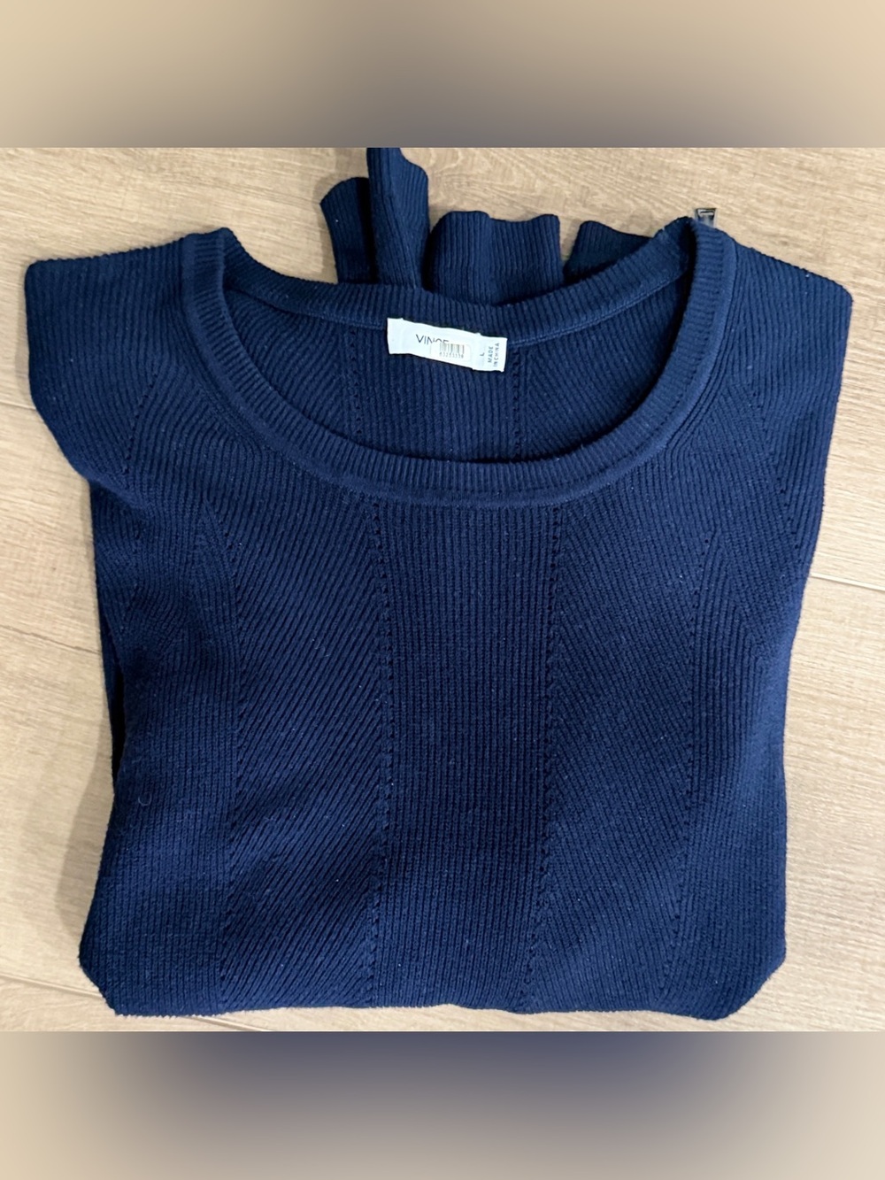 Vince Side Zipper Crew Neck Women Large Navy Blue Sweater Viscose Blend